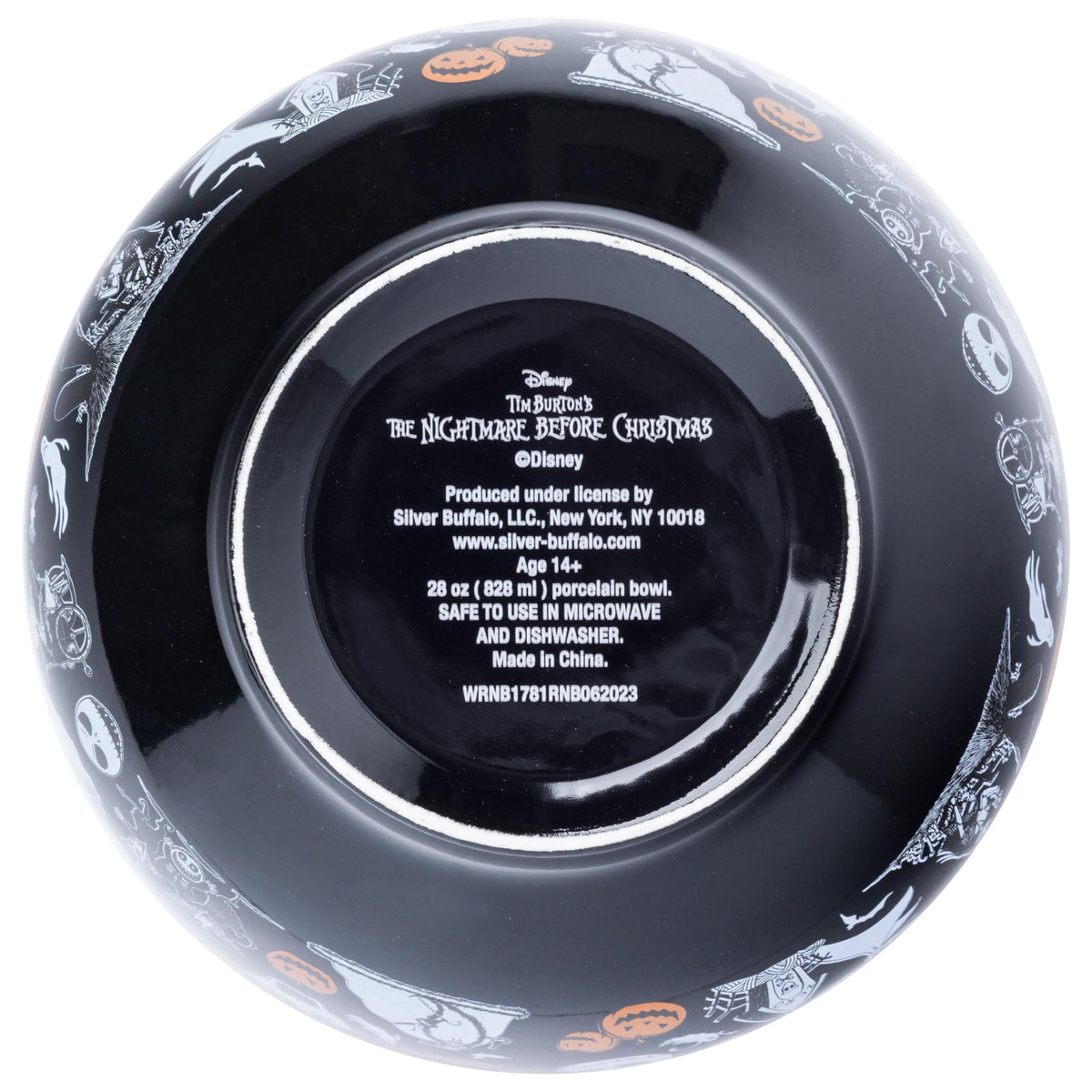 Silver Buffalo Disney Tim Burton's Nightmare Before Christmas Featuring Jack Skellington, Oogie Boogie, Sally, Dr. Finkelstein, Lock, Barrel, and Zero Ceramic Bowl with Color Changing Spoon, 28 Ounces