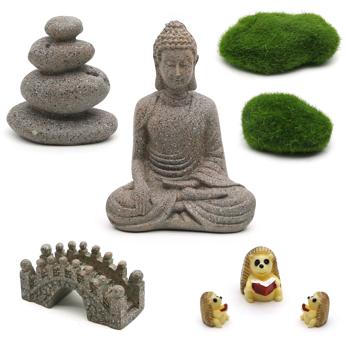 Meditation Zen Garden Accessories - Miniature Buddha Fairy Garden Kit Micro landscape Terrarium Kit DIY Japanese Mini Zen Garden Decor Chinese Potted Plant Culture Bonsai Decoration Bridge Pagoda