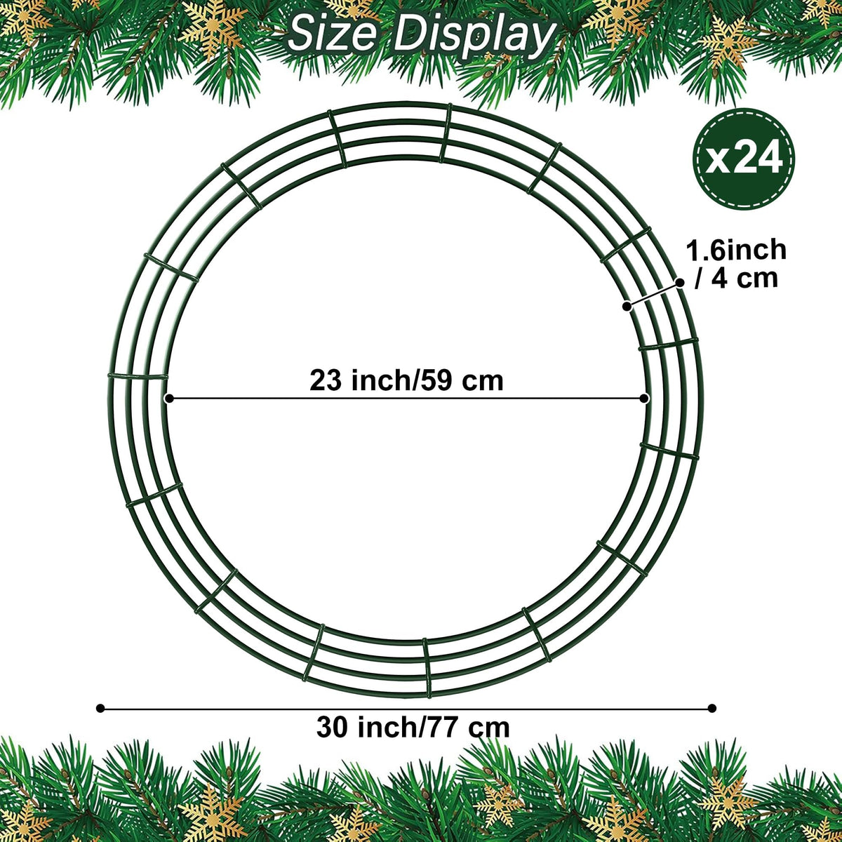 Aodaer 24 Pack 30 Inch Wire Wreath Frame Christmas Dark Green Wire Wreath Ring Round Metal DIY Floral Crafts Wreaths for Halloween New Year Holiday Valentines Day Decorations