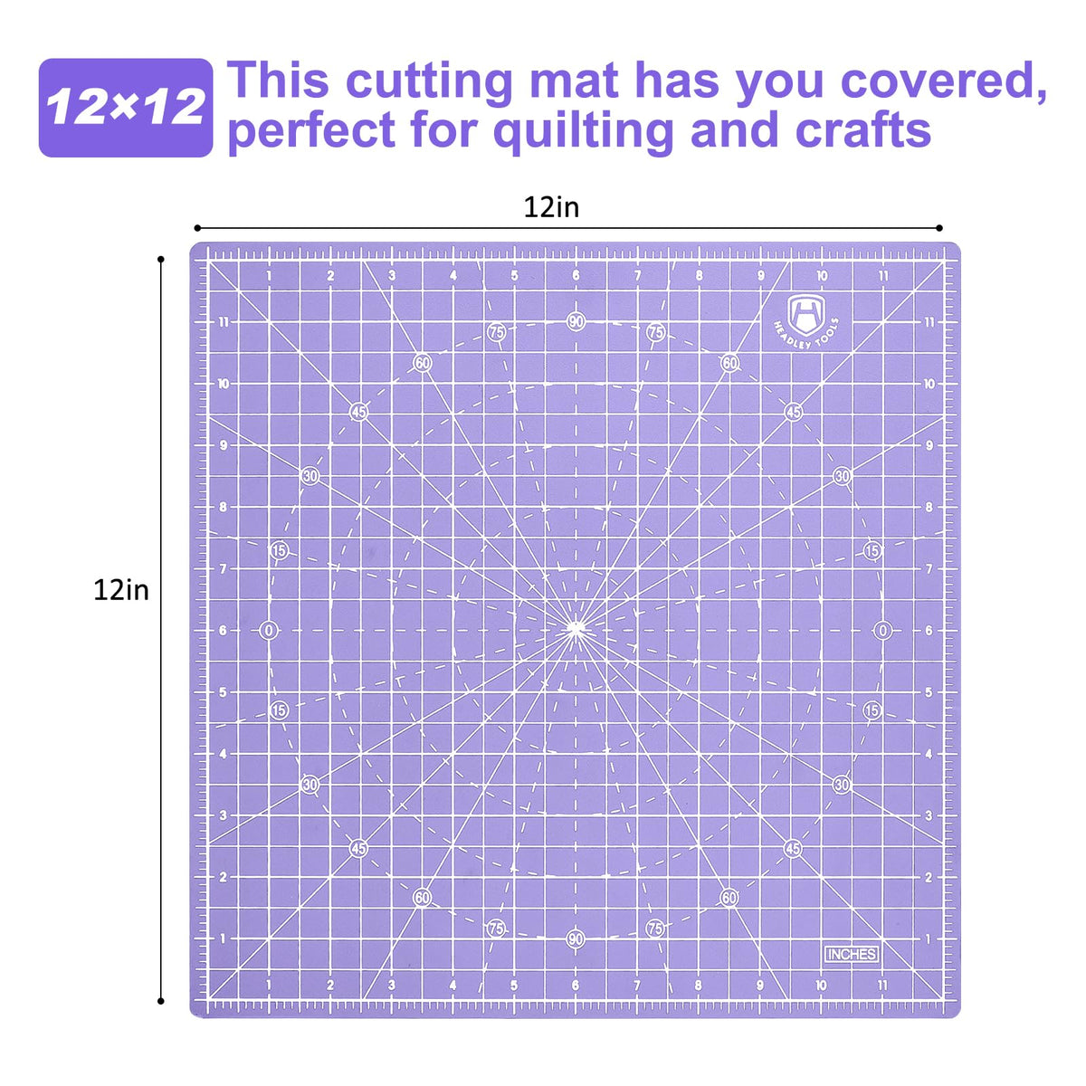 Headley Tools 12"x12" Rotating Cutting Mat, Self Healing Mat with 360-Degree Rotation & Anti-Slip Base, Sewing Board Cutting Mat Perfect for Fabric Quilting Leather Hobby Project, Purple