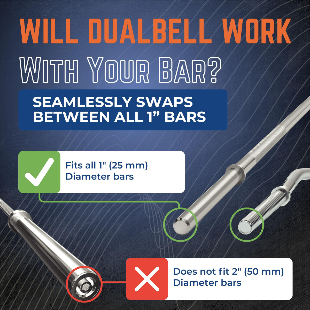 Dualbell Dumbbells to Barbell Converters- Quick Setup Dumbbell Connectors, 500lb Capacity Barbell Adapters, Secure Fit, Quick Setup, Fits 1" Bars, Home Gym Equipment, 2 Pairs w/Black Weight Collar