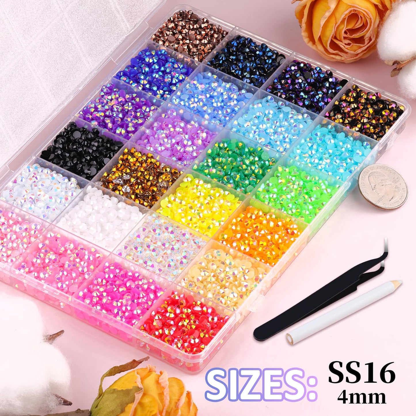 12600Pcs Resin Rhinestones for Crafting with Tweezers, Mixed-Color 4mm Bedazzling Crystal with 1Pcs 10ml B7000 Jewelry Glue for DIY Crafts Clothing Tumblers Shoes Fabric Nail Art
