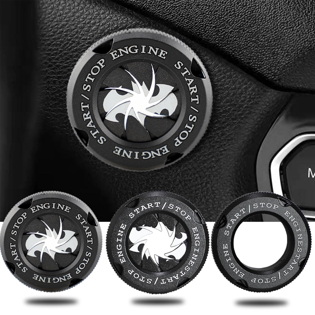 Bat Rotary Car Push Start Button Cover, Engine Start Stop Button Cover Interior Accessories, Anti Scratch Universal Protective DIY Decoration, Gift for Men (Bat Black)