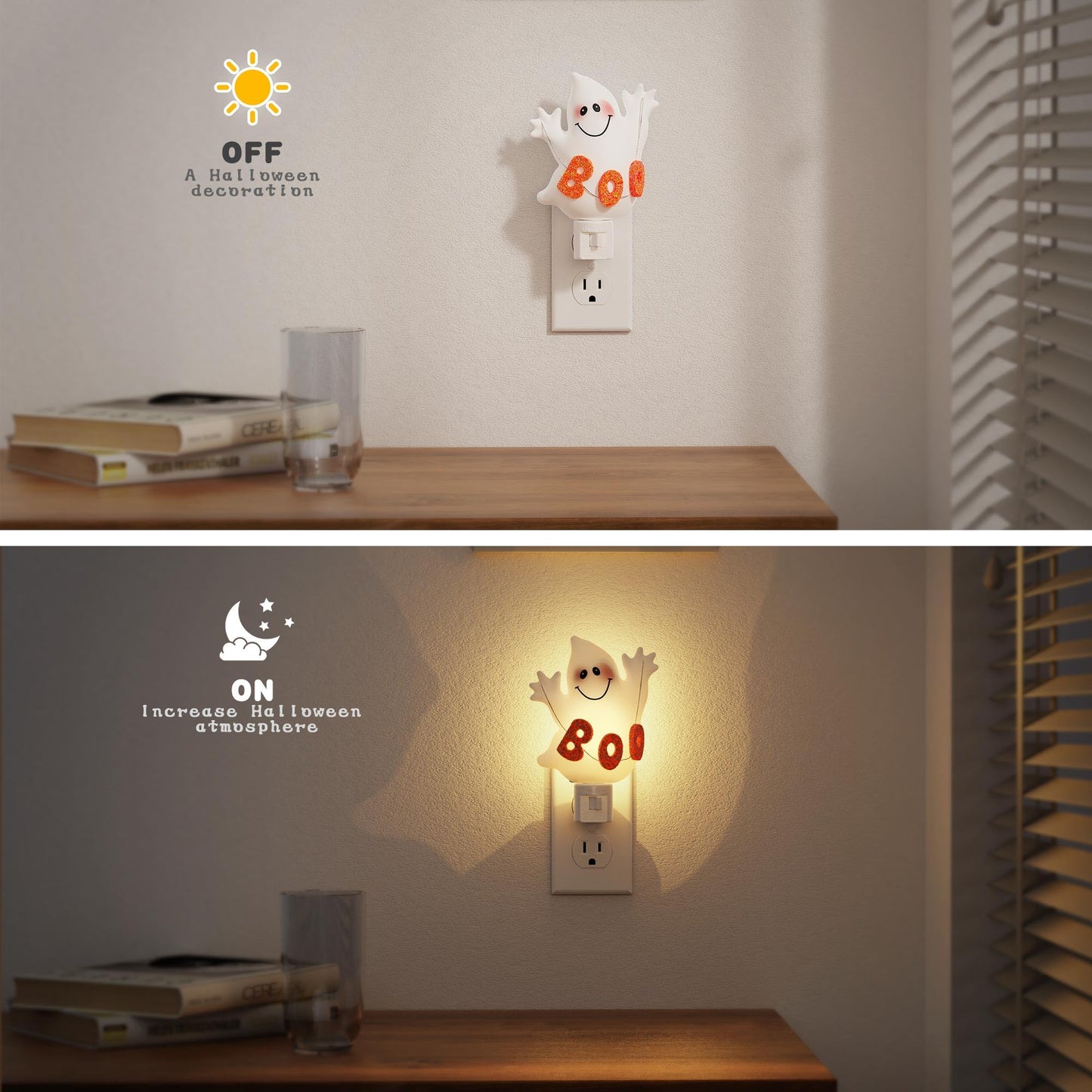 JandCase Ghost Night Light, 3000K Night Lights Plug into Wall,Cute & Funny Halloween Night Light for Kids,Plug in Ghost Nightlight with 360° Rotatable for Halloween Party Decor,1 Pack