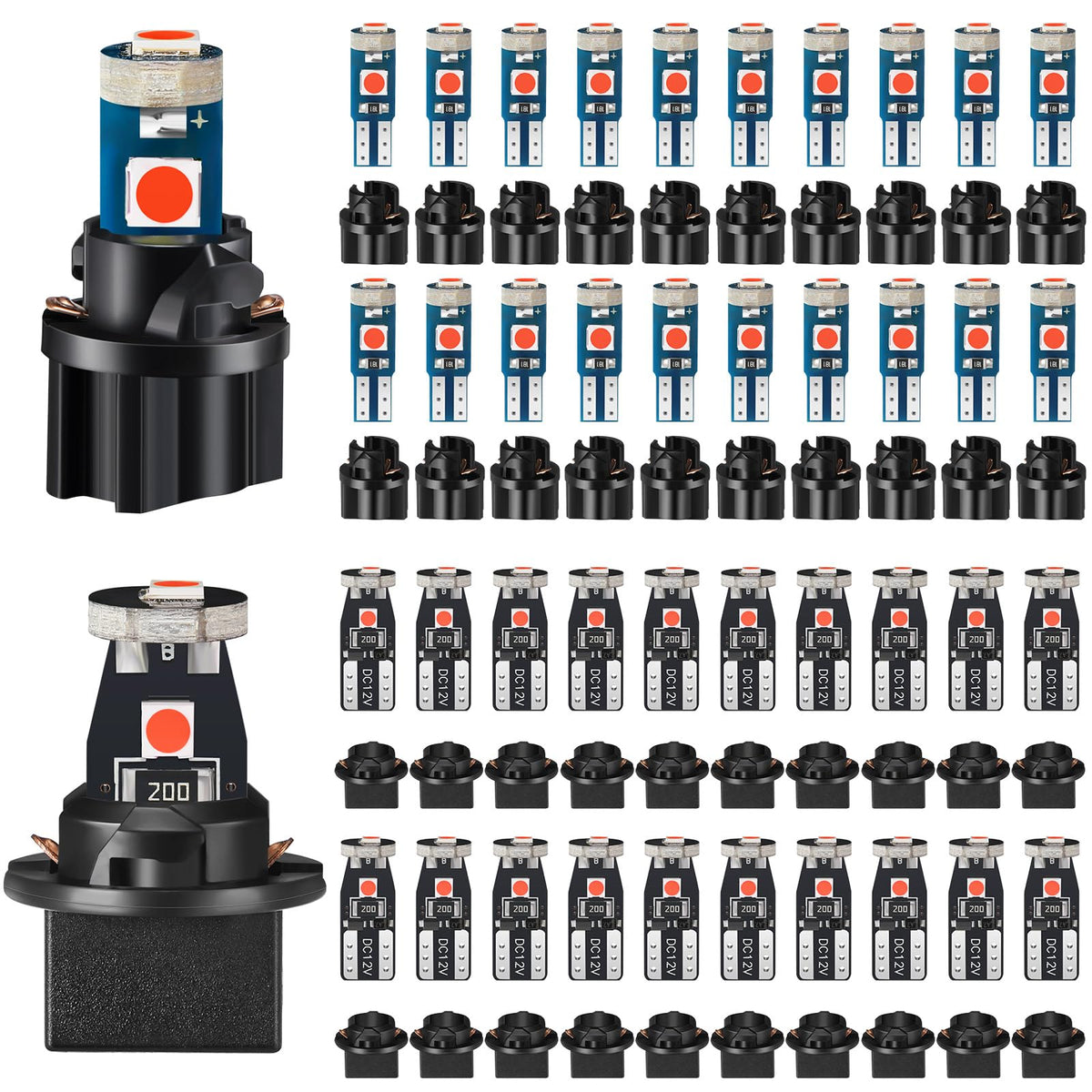 BBTO LED Dashboard Bulbs, 40 Pieces T5 T10 Twist Socket Lights, Red, for Car Interior and Instrument Panel