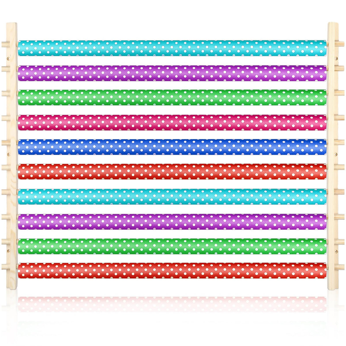 Kigley 10 Tier Ribbon Holder Organizer Rack Wood Wrapping Paper Display Rack Large Gift Wrapping Paper Storage Organizer Easy Wall Mount Wrapper Storage