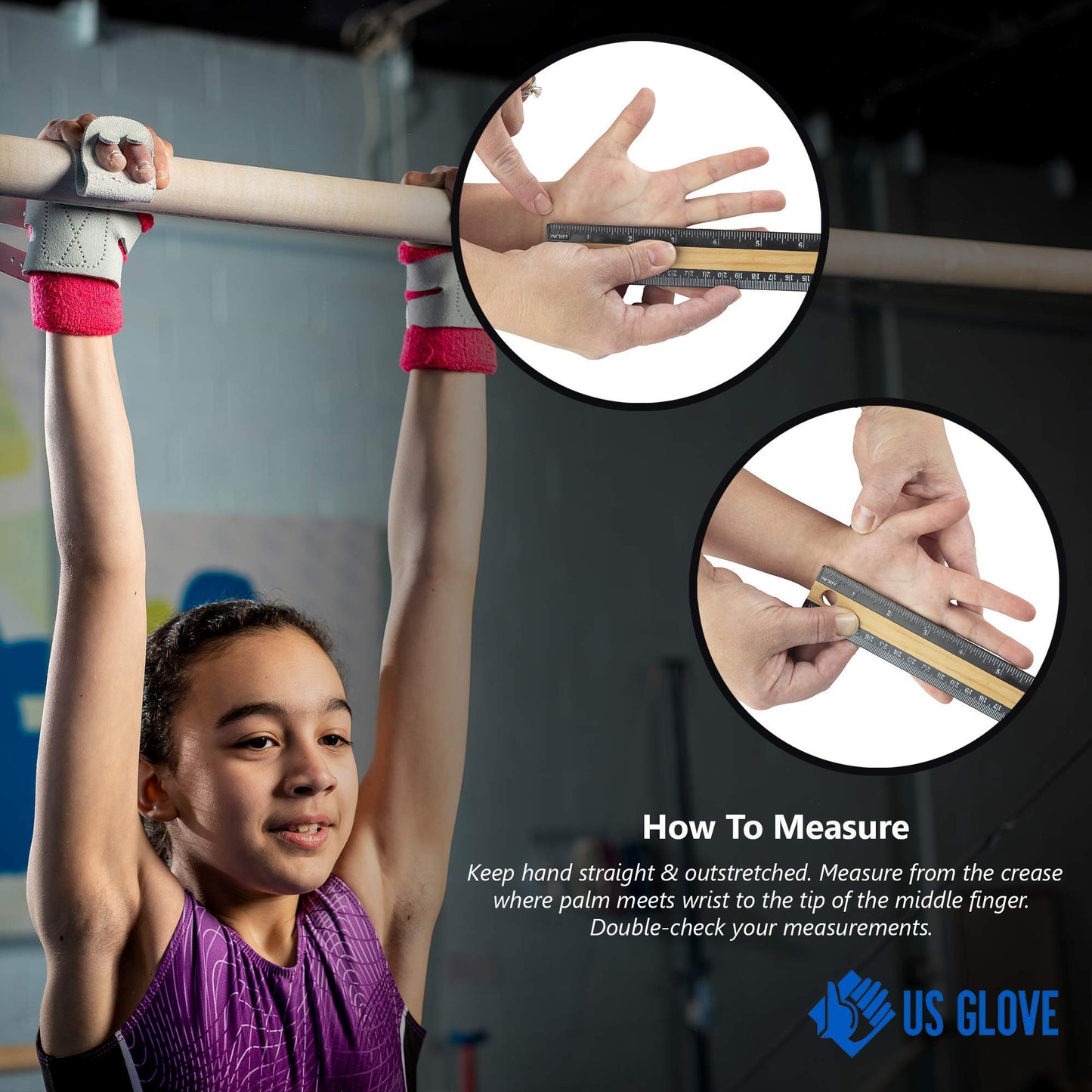 US Glove Women Hot Shot Uneven Bar Gymnastics Grips - Women Gymnastics Bar Grips, Made in USA Gymnastics Uneven Bar Grips for Girls, Leather Gymnastics Equipment Grips, Double Buckle, Size 3 (6 3/4")