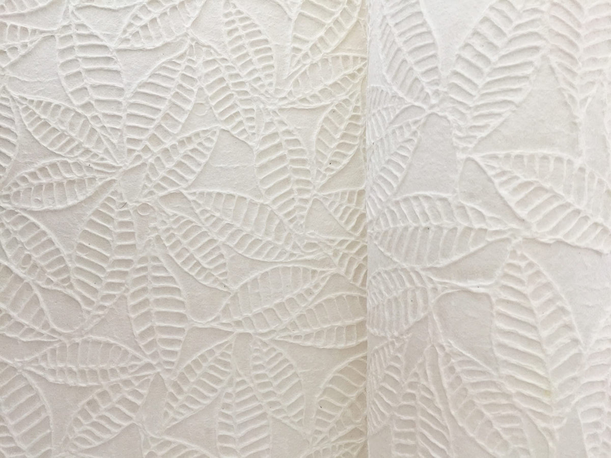 MULBERRY PAPER, EMBOSSED LEAVES, WHITE MULBERRY PAPER SHEET