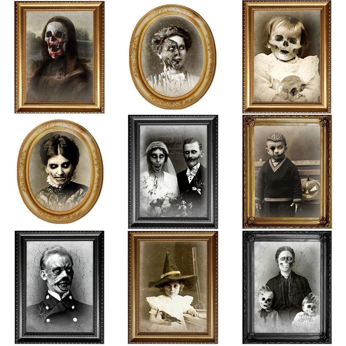 Tuanse Halloween Decorations Indoor 3D Changing Face Pictures Horror Scary Portraits Spooky Ghost Picture Frame Creepy for Wall Halloween Party House(Mixed Style,9 Pcs)