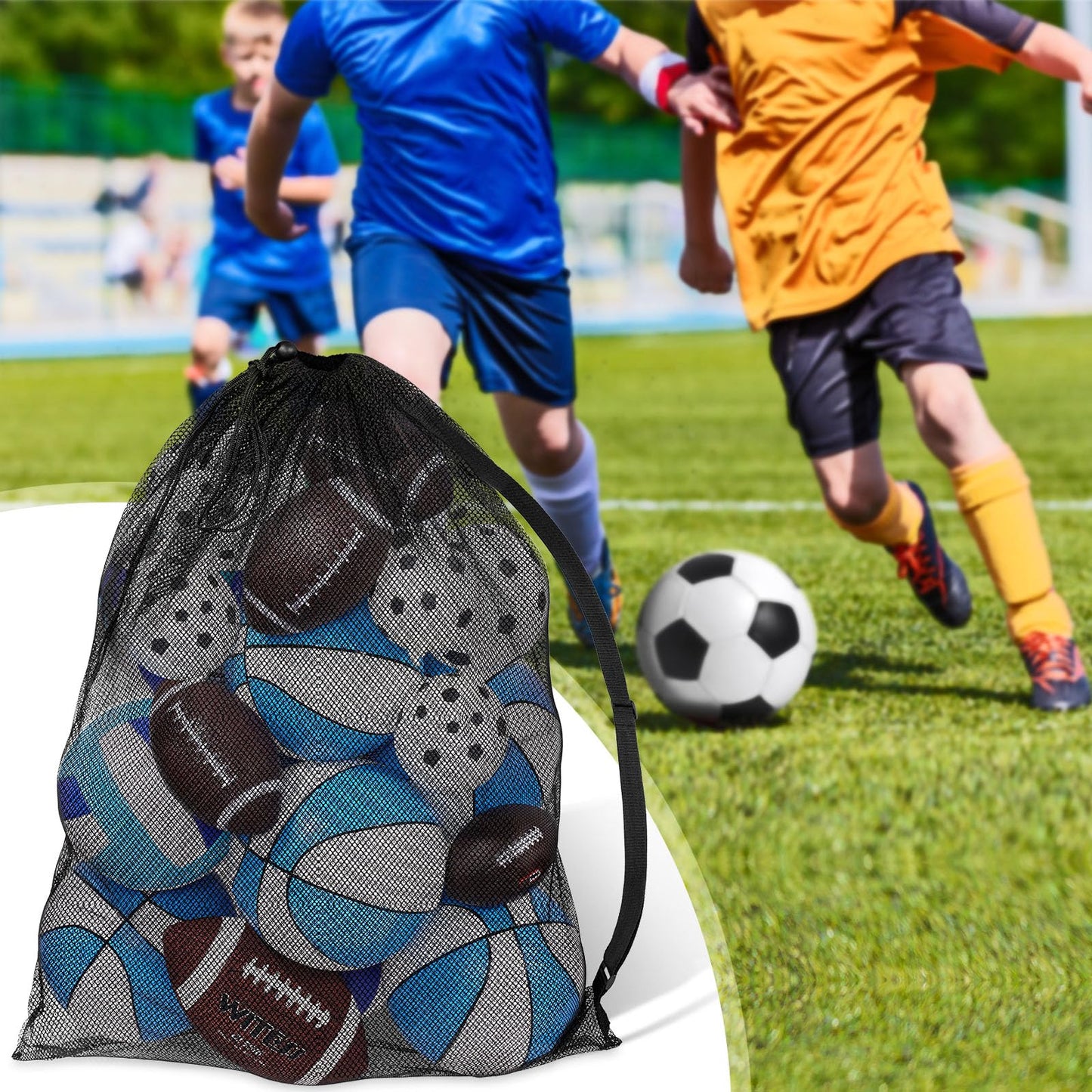 Shappy 8 Pack Extra Large Sports Ball Bag 30 x 40 Inches Mesh Soccer Basketball Bags Large Mesh Pouch with Adjustable Shoulder Strap for Football Volleyball Gym Sports Equipment