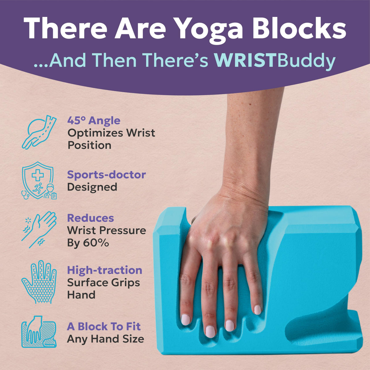 WRISTBuddy® Hand-Shaped Ergonomic Yoga Blocks for Optimal Wrist Support During Yoga, Pilates, Pushups, Planks, and Handstands - Patented Non Slip Blocks for Enhanced Stability and Comfort.