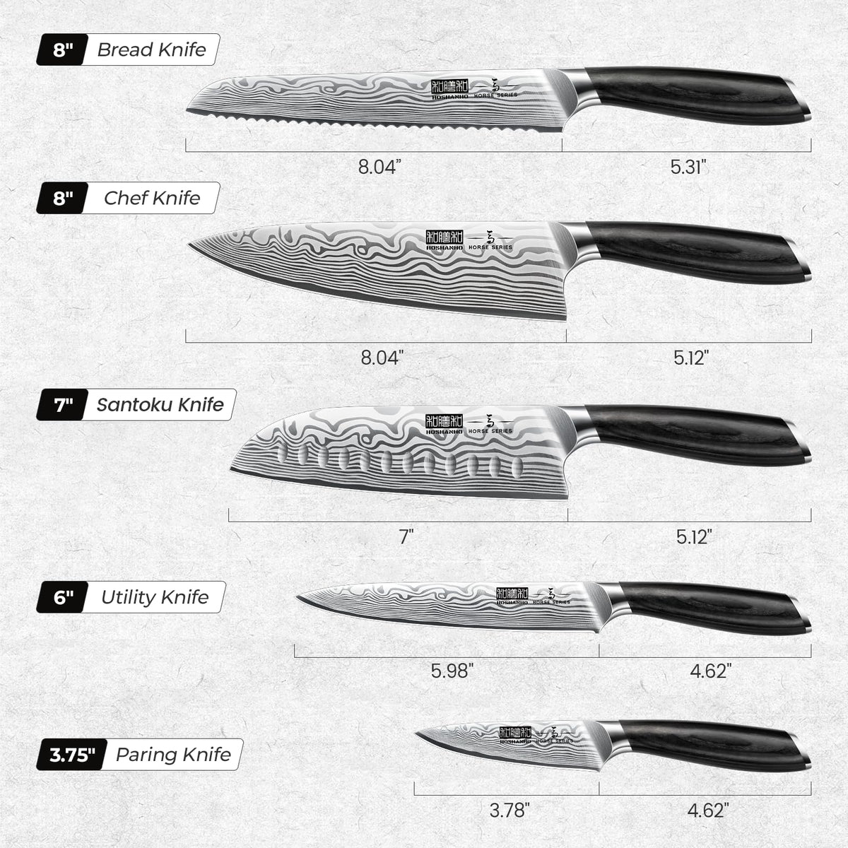 HOSHANHO 5 Pieces Knife Set, Professional Powder Steel Chef Knife Set, Ultra Sharp Japanese Kitchen Knives Set with Ergonomic Pakkawood Handle