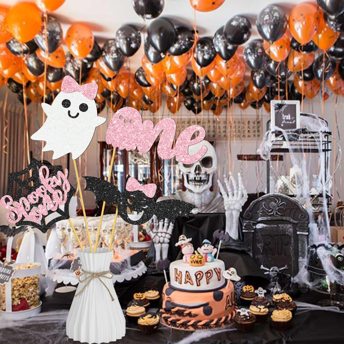 Halloween Spooky One Centerpiece Sticks Pink Halloween Party Decorations 12PCS The Spooky One Birthday Table Toppers Ghost Theme Centerpieces for Girls 1st Birthday Baby Shower Supplies