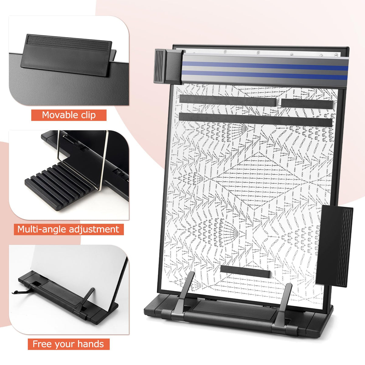 Flutesan Knitting Pattern Holder with 4 Replacement Magnets Knitting Chart Keeper Black Magnetic Cross Stitch Supplies and Accessories Cross Stitch Pattern Holder for Crochet, 13.78 x 8.27 Inch