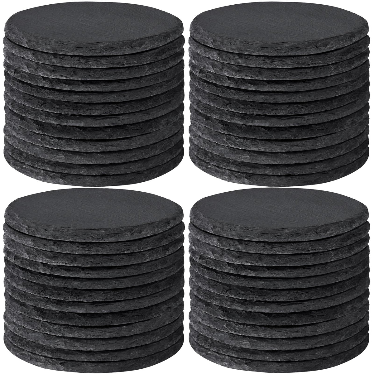 48 PCS Round Slate Drinks Coasters Bulk for Laser Engraving, MAPRIAL 4 Inch Handmade Black Rustic Stone Coaster Laser Blanks with Anti-Scratch Backing for Engraver, Wedding, Gifts, Home Decor, Bar