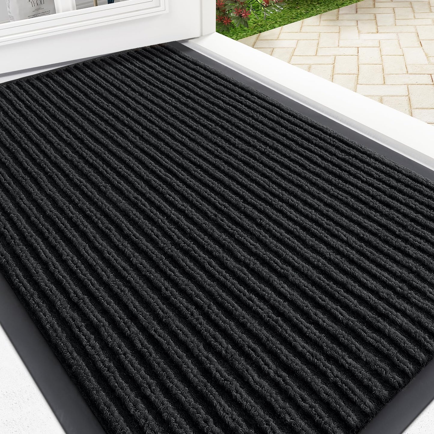 OLANLY Front Door Mat Indoor Outdoor Entrance, Waterproof Heavy Duty Doormat, Fade Resistant, Low Profile, Easy Clean Patio Porch Welcome Floor Mats for Entry, 35x23, Black