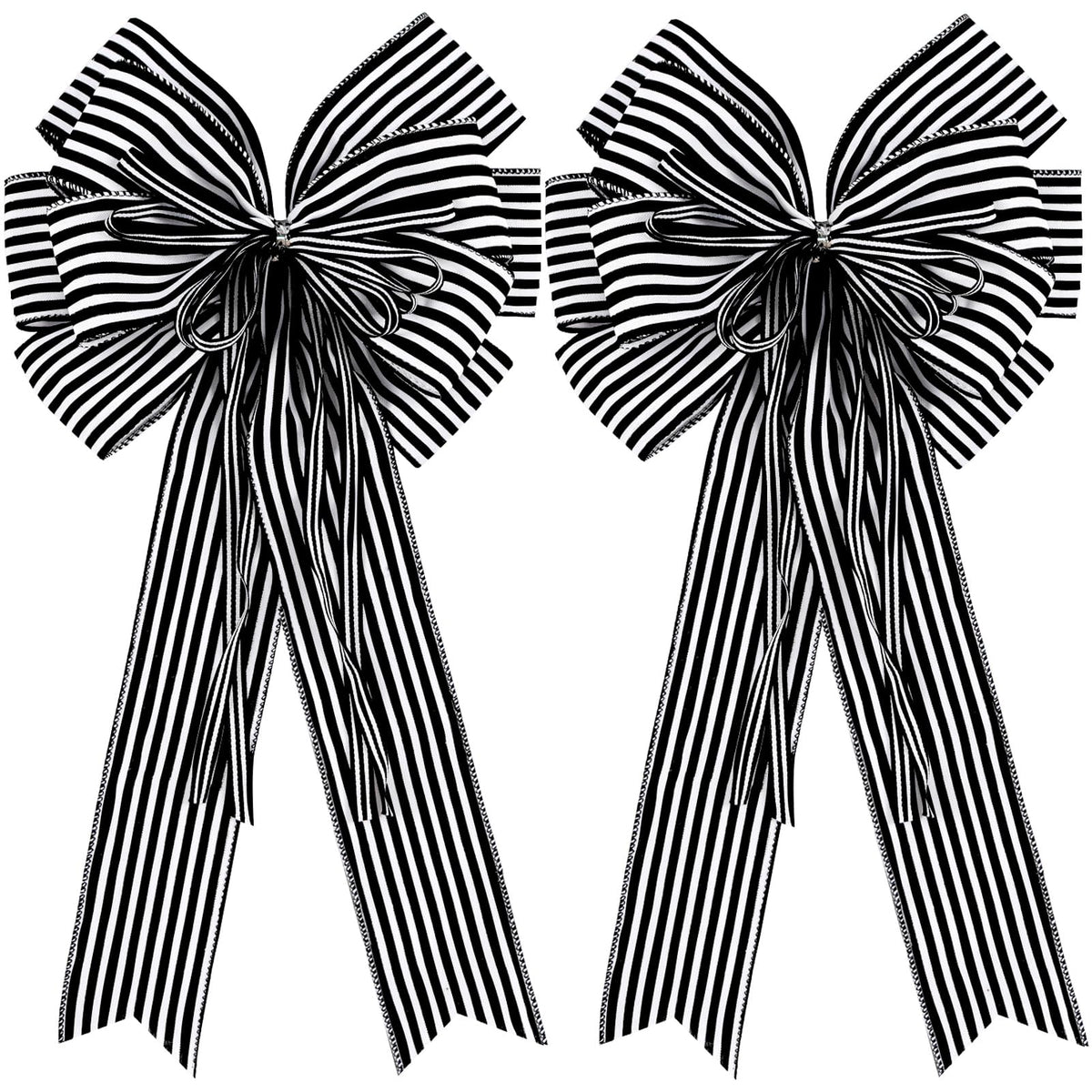 Hongsome 2 Pack Black White Stripe Halloween Fall Bows for Wreaths,12”x20”Black and White Christmas Decorations Bow for Tree Topper Gothic Spooky Holiday Birthday Party Wall Home Front Door