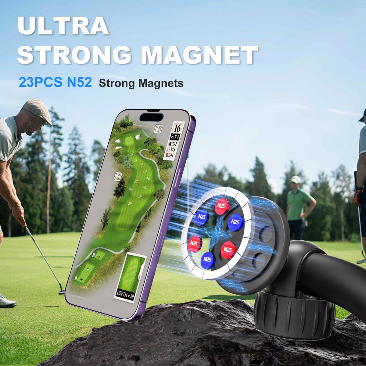 Golf Push Cart Magentic Phone Holder Mount 360° Rotatable with Strong Magnets Phone Holder for Push Golf Cart Compatible with Clicgear, Bag Boy, Sun Mountain, Golf Push Cart Accessories for All Phones