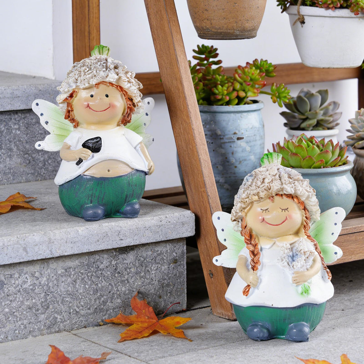Brizoria Fairy Garden Accessories Set of 2 Whimsical Male and Female Fairy Figurines Hand Painted Resin Miniature Garden Decor for Outdoor Patio Porch Shelf Tabletop Display