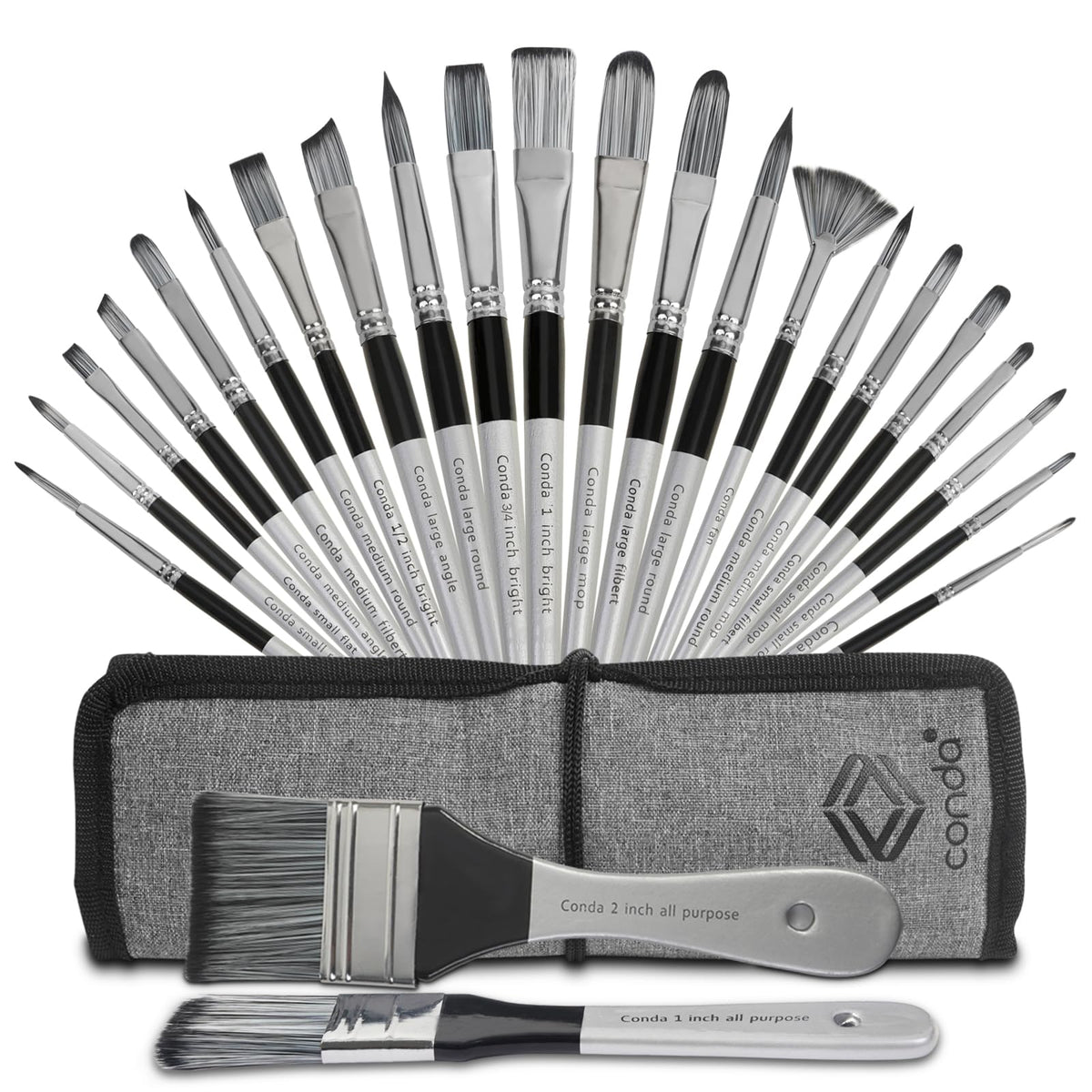 Paint Brushes Set of 24 Pieces, CONDA Different Shapes Wooden Handles Brushes with Art Brush Case, Professional Artist Brushes for Oil, Acrylic Canvas Watercolor Painting Craft