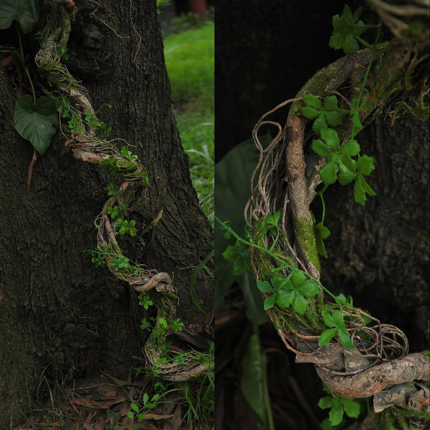 68.9inch Bendable Creepy Artificial Greenery Garland Faux Tree Trunk Branches Twigs Twisted Grape Vines Clover Leaves for Fireplace Mantel Halloween Wall Hanging Outdoor Baby Shower Party Swing Decor