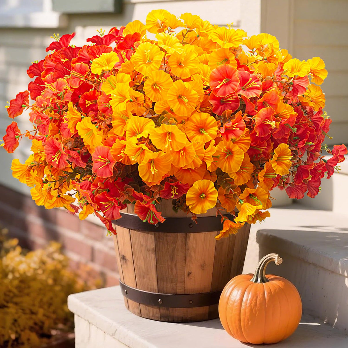 Grunyia 16 PCS Outdoor Fall Artificial Flower - Autumn Thanksgiving Halloween Porch Decor, Faux UV-Resistant Plants for Front Door, Wall, Fence, Fireplace Mantel Decorations