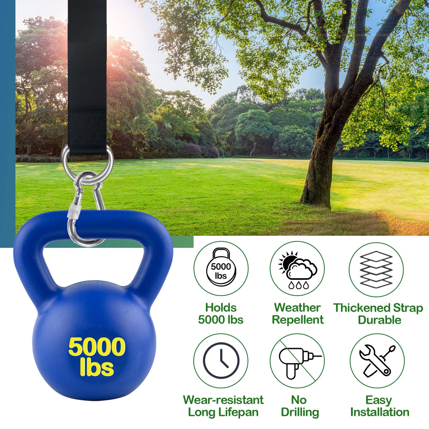 Veriluck Tree Swing Straps Hanging Kit - 3FT/8FT/15FT/20FT/30FT, Strong & Durable - Holds Up to 5000lbs - Adjustable Tree Swing Straps Fit for All Swings, Hammocks, Safer & Easy Installation (8 FT)