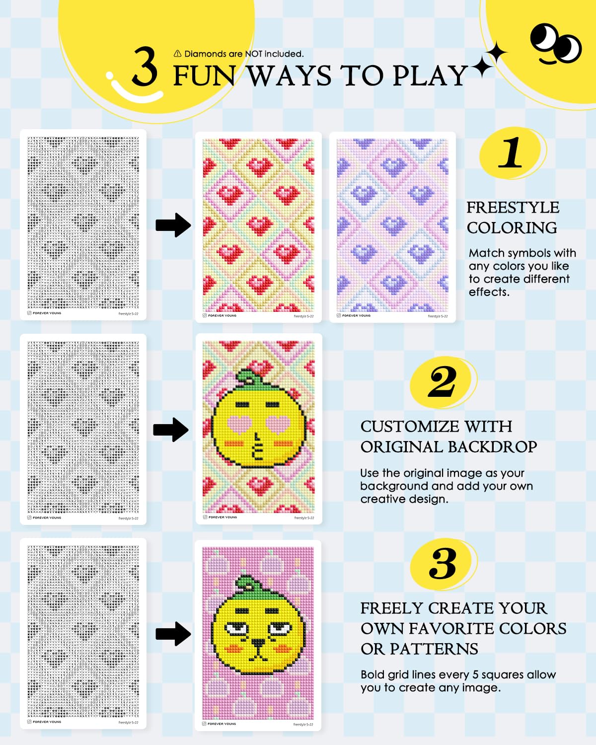 forever young 24 Designs Diamond Freestyle Cards for Beads, 5x7 Blank Diamond Art Cards with Glue for Square Dots for Adults, Postcard-Style Diamond Painting Accessories (No Drills)