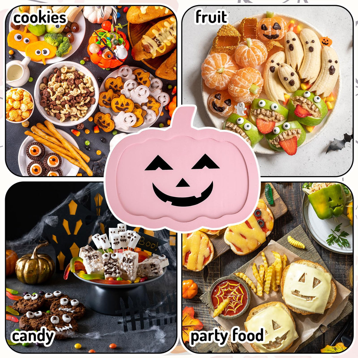 Whaline Halloween Pumpkin Charcuterie Board Pink Pumpkin Wooden Serving Tray Cute Wood Appetizer Board Serving Platter for Home Holiday Party Dinnerware Supplies
