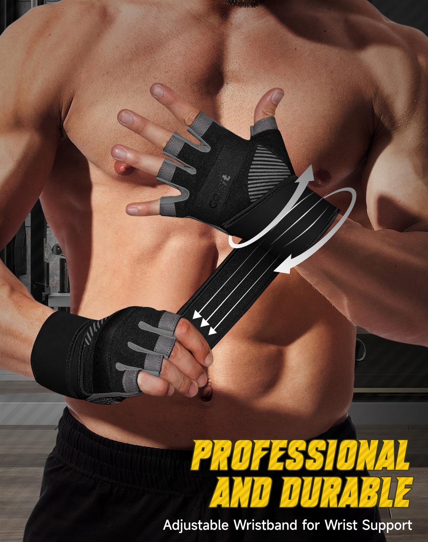 COFIT Breathable Workout Gloves, Antislip Weight Lifting Gym Gloves for Men Women with Wrist Wrap Support, Superior Grip & Palm Protection for Weightlifting, Fitness, Exercise, Training - Black S