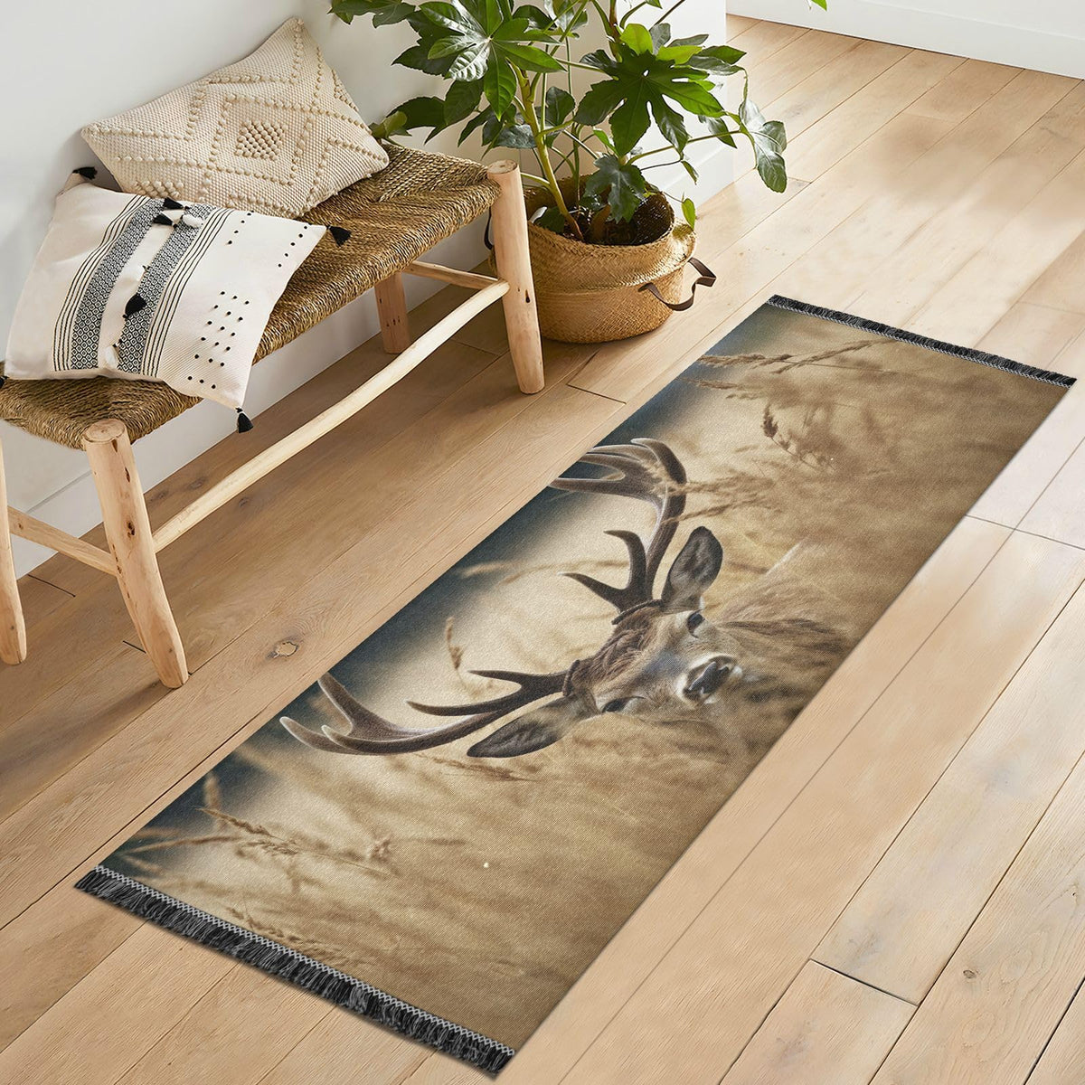 YETTASBIN Deer Runner Rug 2' X 6', Anti Fatigue Large Floor Mat Soft Absorbent Washable Linen Area Rug with Non-Slip Rubber Back for Entryway, Bedroom, Hallway, Kitchen