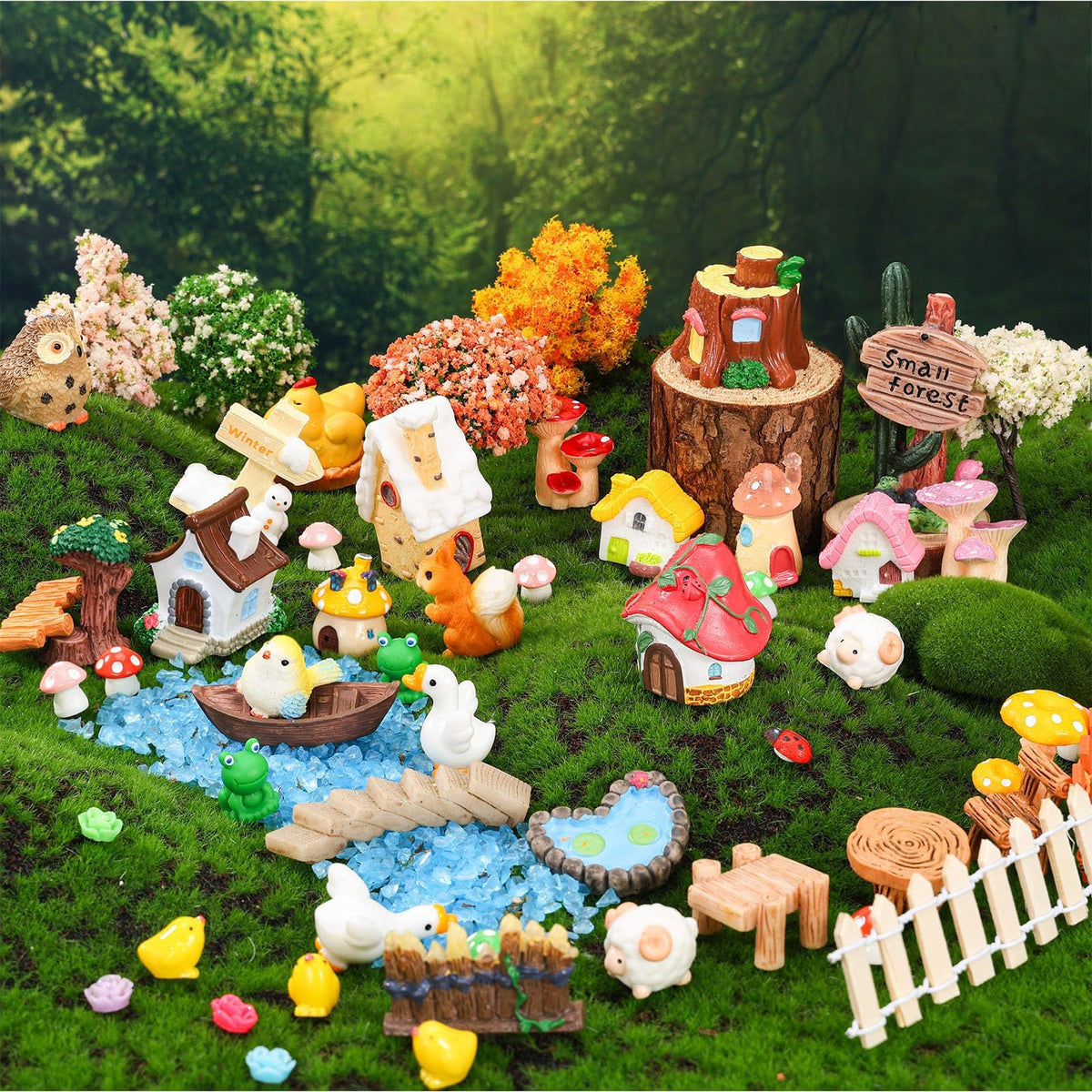 HIYZI 118 PCS Mini Fairy Garden Accessories Kit Miniature Garden Decorations Set Tiny Figurines for DIY Micro Landscape Terrarium Succulent Craft Decor Potted Horticulture Ornaments