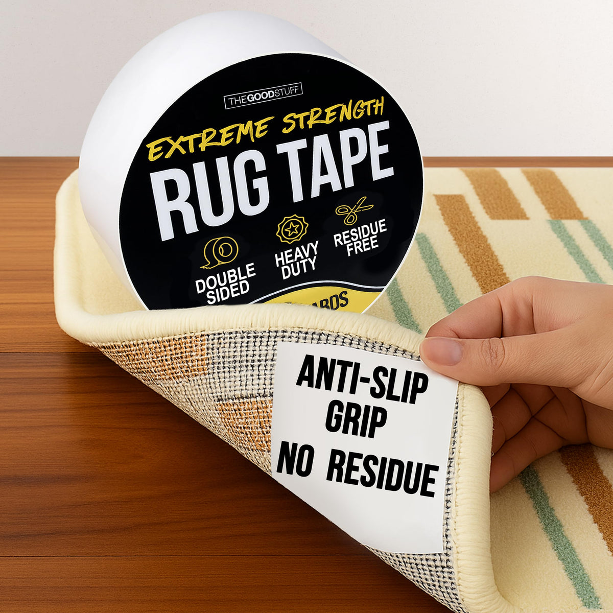 Double Sided Rug Tape [2 Inch x 30 yd] Carpet Tape for Securing Area Rugs to Carpets, Laminate, and Hardwood Floors, Easy to Remove and Restick Without Residue or Damage to Rug or Floor
