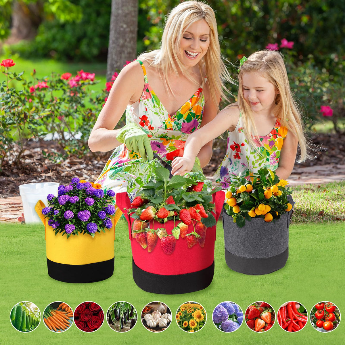 SouilGoal 6-Pack 5/7/10 Gallon Grow Bags - 350G Heavy Duty Fabric Pots with Handles, Multi-Size Planter Bags for Potatoes Tomatoes Vegetables Fruit Flowers Herbs