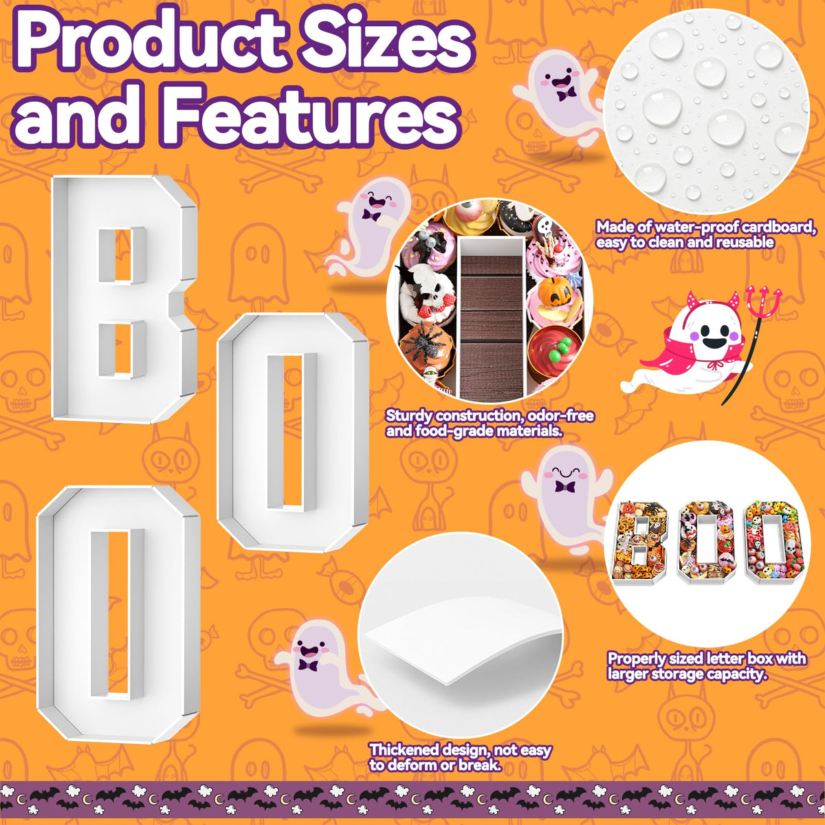 Paready Halloween Charcuterie Letters BOO, 13.78" Fillable Cardboards BOO White Charcuterie Tray Box for Halloween Candy, Treats, Snack, Cupcakes Container for Horror Halloween Party Decorations