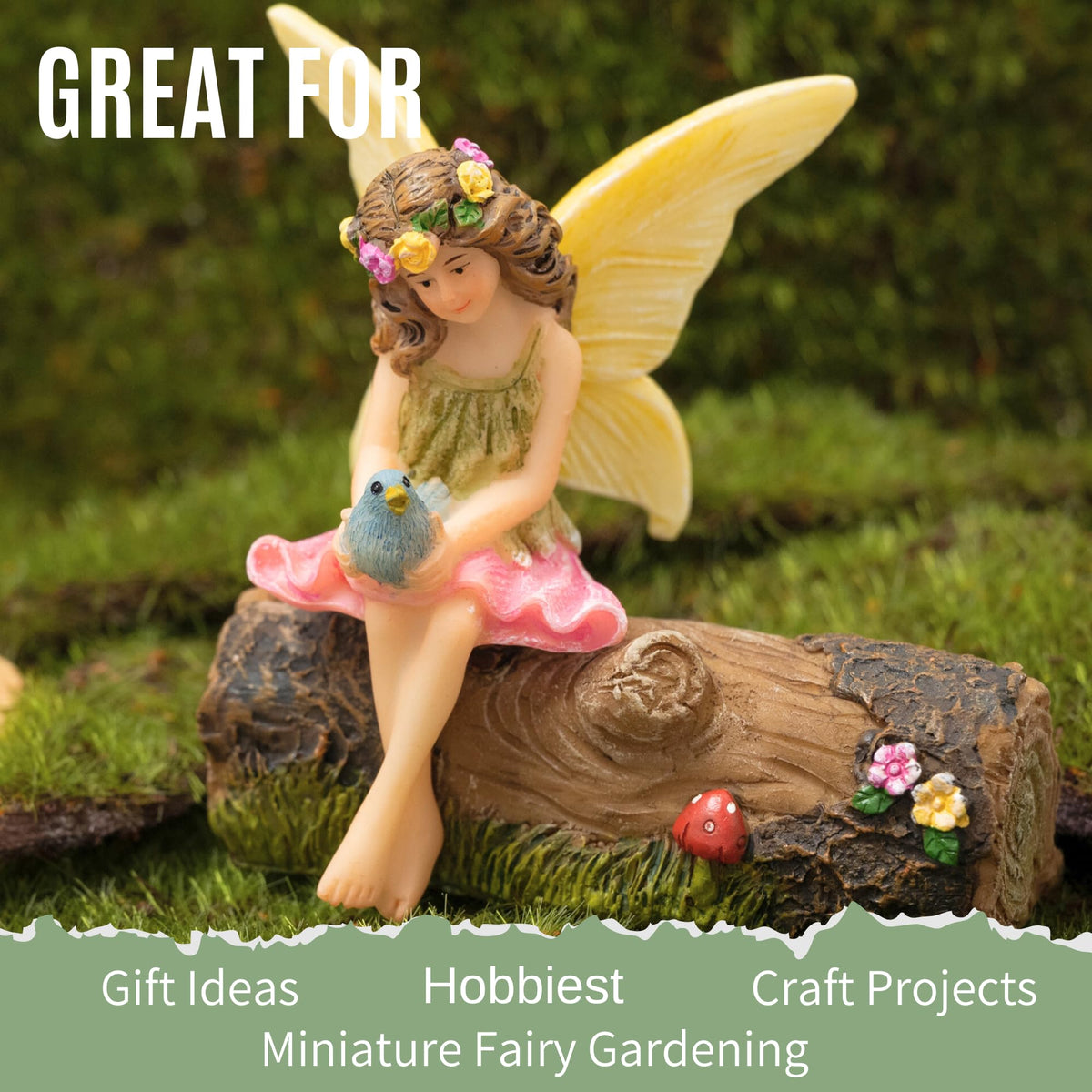 PRETMANNS Fairy Garden Fairies Outdoor Indoor Accessories Kit - Miniature Fairy Figurines Set with Garden Fairy Figures - Small Fairies Figurines for Fairy Gardens Village Decorations – 2 Items