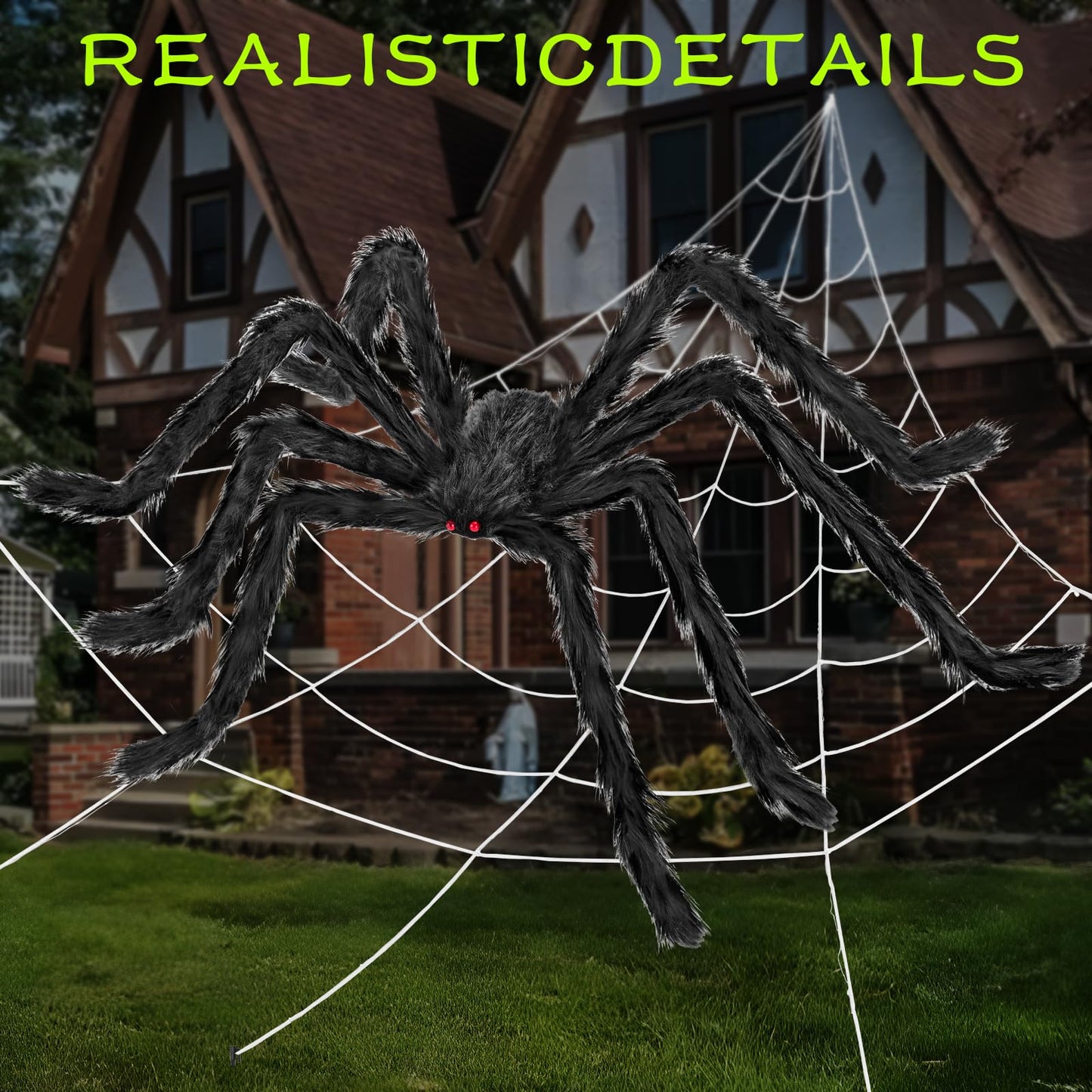 QPMR Halloween Decorations Outdoor, 2PCS 79" Scary Giant Spiders, Halloween Party Decorations, Large Haunted House Props,Yard Lawn Decorations Indoor Black
