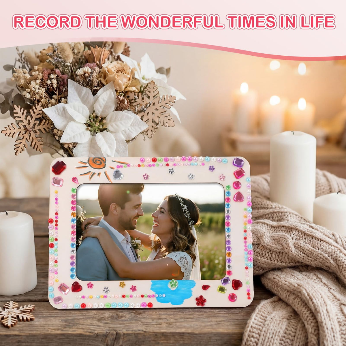 Yousoontic 30 Pack Picture Frame Painting Craft Kit for 4 x 6 Inch Photo DIY Unfinished Wooden Picture Frames with 30 Pcs Color Pens and 10 Sheets Crystal Diamond Stickers for DIY Craft