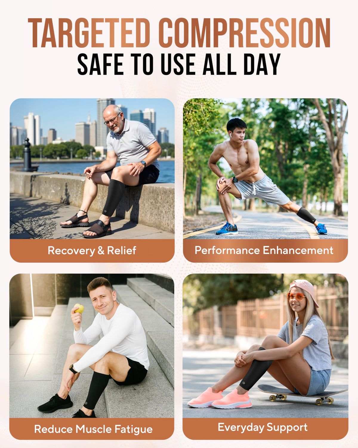 TheraCopper Copper Calf Compression Sleeve — Premium Copper Compression Shin Sleeve for Men & Women — Breathable & Non-Slip Leg Sleeves for Runners, Shin Splints, Muscle Recovery & Leg Fatigue (Large)