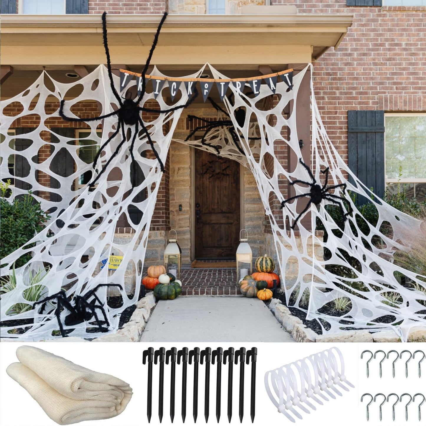 CMKTA Spider Web Halloween Decoration, 2 lb Weight Giant Elastic Spider Web Outdoor Decorations, DIY Beef Netting Spider Web Halloween Party Decor (950 Sqft)