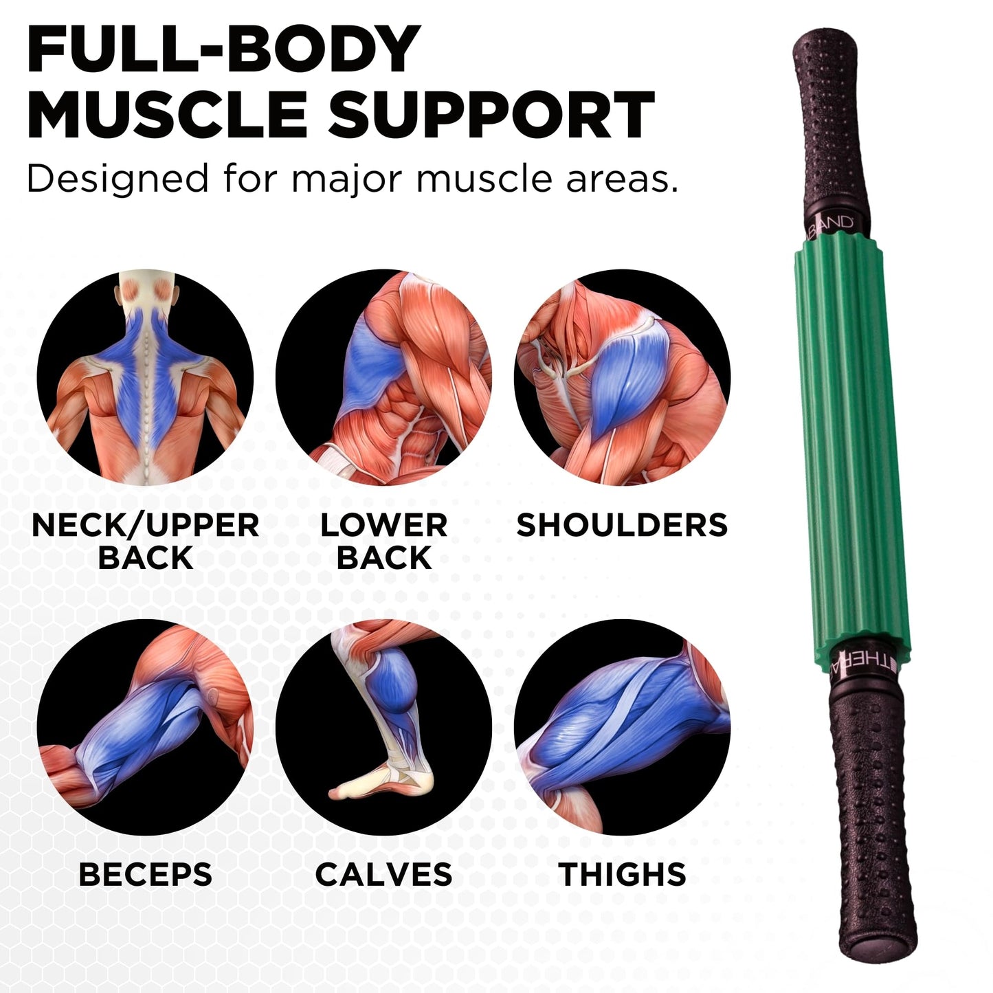 Theraband 13076 Muscle Roller Stick for Self-Myofascial Release, Deep Tissue Massage Rolling Pin, Trigger Point Release and Muscle Soreness, Old Version, One Size