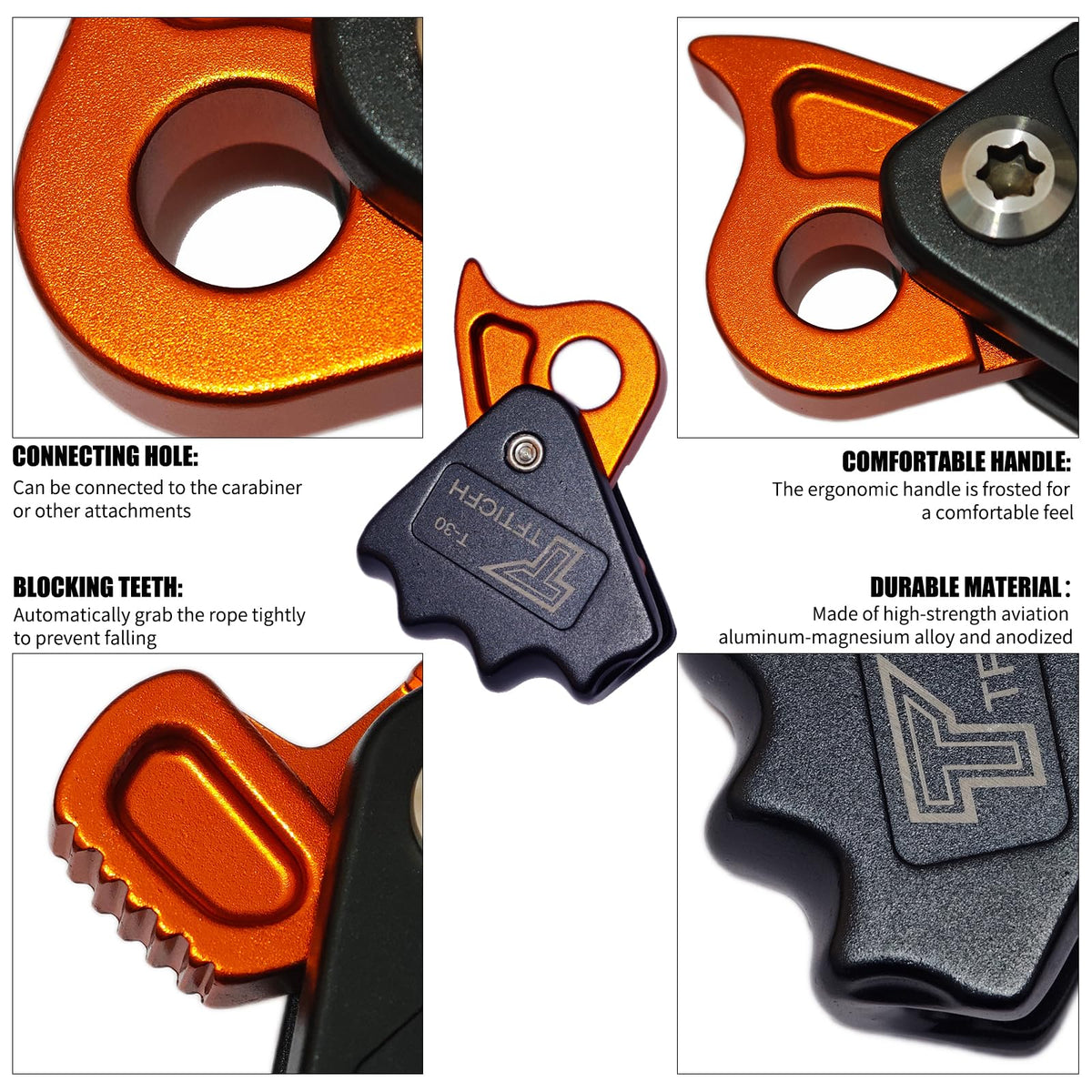 TFTICFH CE 15kN Rope Grab, Safety Clip Clamp, Fall Protection Belay Device, Flipline Rope Adjuster, Self-Locking Fall Arrestor Riser Ascender for Climbing Arborist Rescue Training for 10~12mm Rope