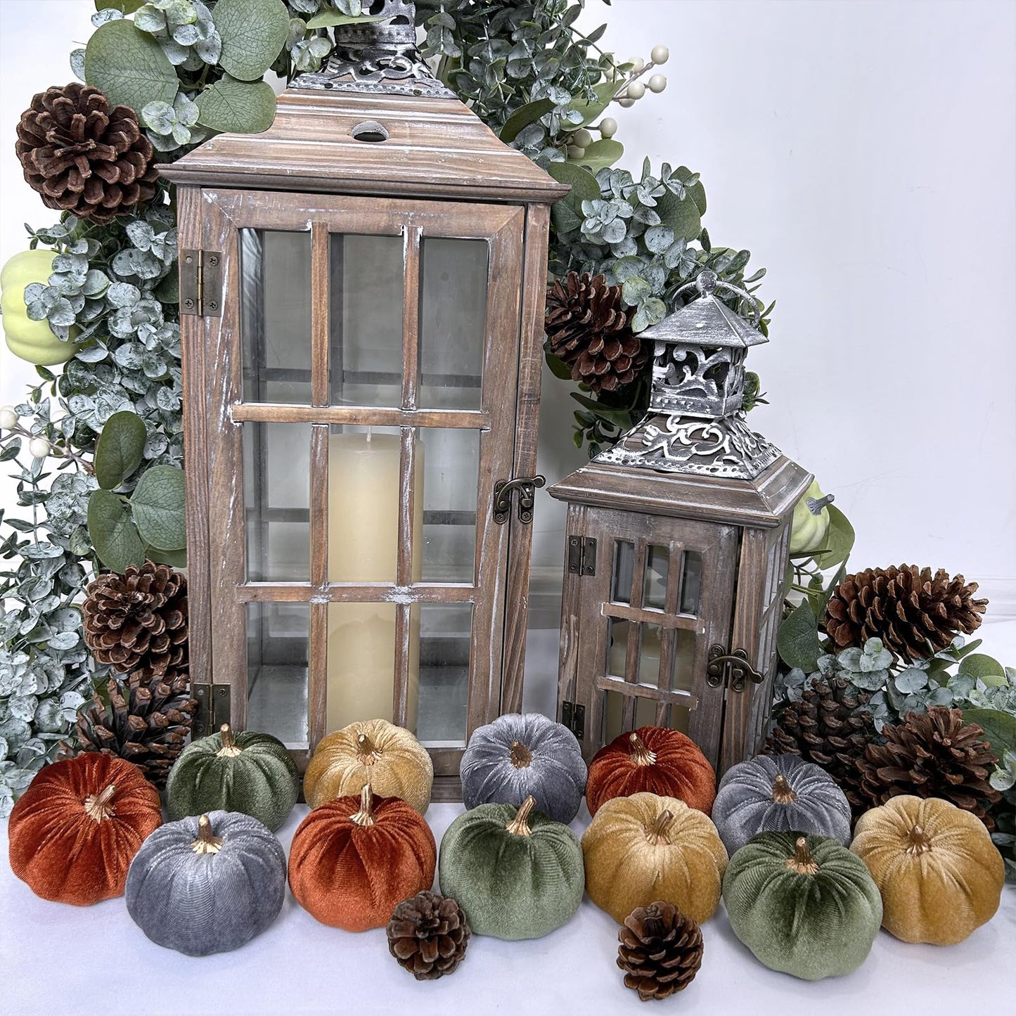 Winlyn 12 Pcs Assorted Small Faux Harvest Velvet Pumpkins Decorative Rust Olive Gold Gray Fabric Foam Pumpkins 3" for Fall Wedding Thanksgiving Halloween Table Centerpiece Farmhouse Decor