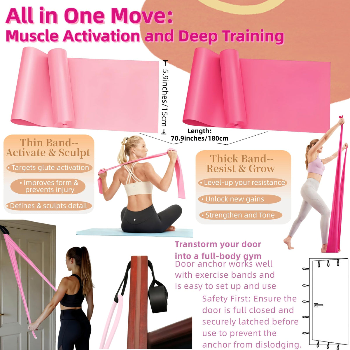 Ypdroy Ankle Resistance Bands with Cuffs Set, Resistance Bands Small Yoga Ball Massage Ball Headband, Ankle Bands for Workout Leg Butt Training,Women Fitness Equipment Home Gym Pilates (Pink)