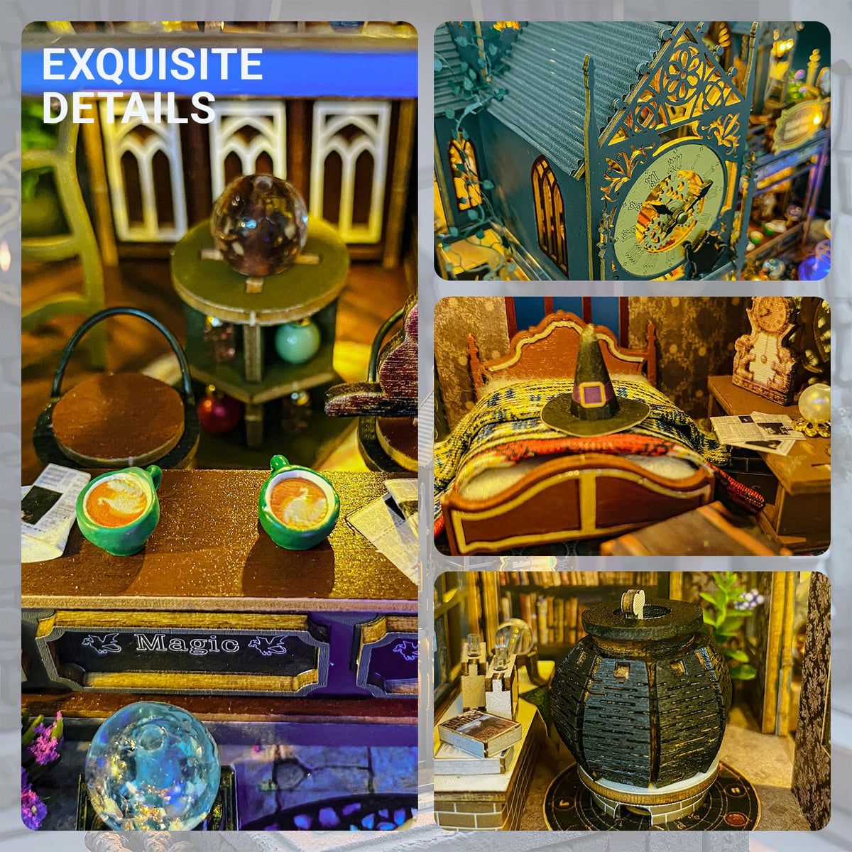 DIY Miniature House Kit, Book Nook Kit, Dollhouse for Adults to Build with LED Lights, Magic Castle, Prefab Haunted Model House, Birthday/Christmas (Huoluo Castle)