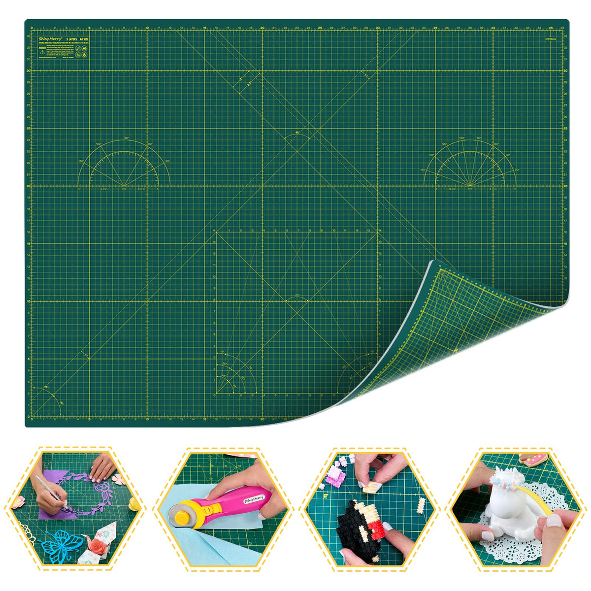 Shiny Merry Self Healing Cutting Mat A2 18"x24" – Double Sided 5-Ply Craft Mat for Sewing, Quilting, Fabric, Scrapbooking – Green/Green