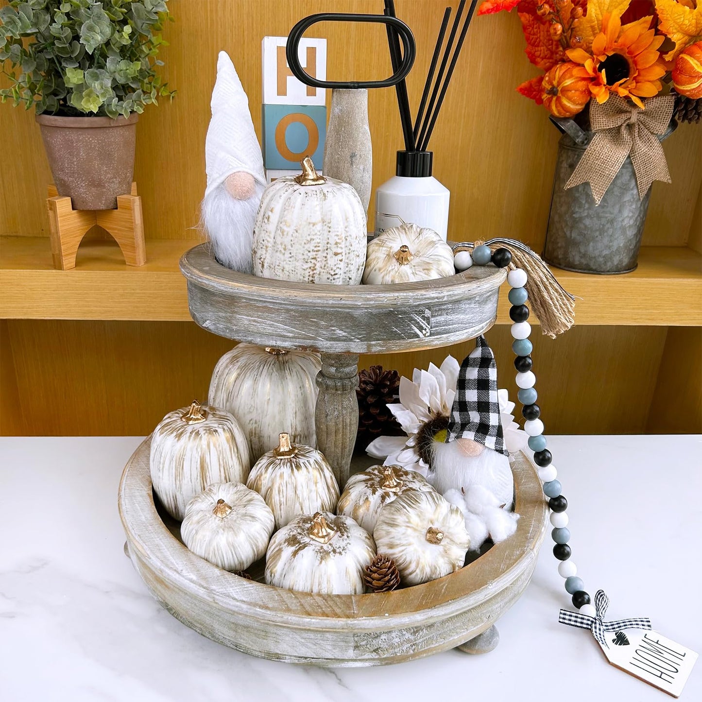 Winlyn 10 Pcs Assorted Fall Artificial Pumpkins - Gold & White Decorative Foam Pumpkins for Wedding, Thanksgiving, Halloween, Baby Shower, Tabletop, Centerpiece, Mantel Decor