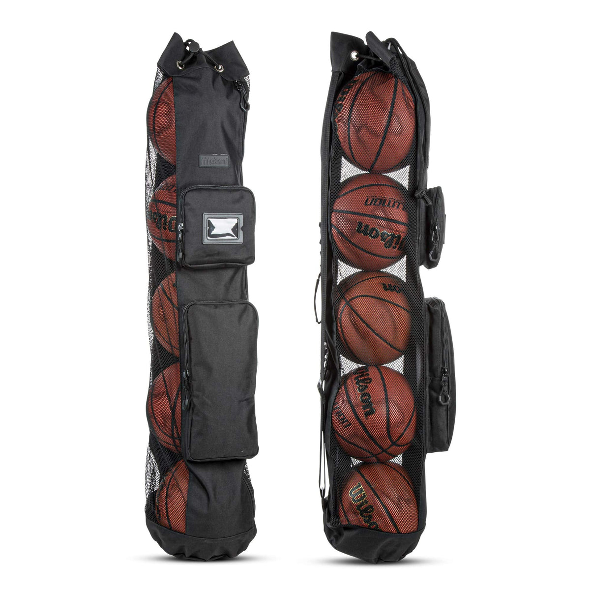 Fitdom Heavy Duty XL Basketball Mesh Equipment Ball Bag w/Shoulder Strap Design for Coach with 2 Front Pockets for Coaching & Sport Accessories. This Team Tube Carrier Can Store Up to 5 Basketballs