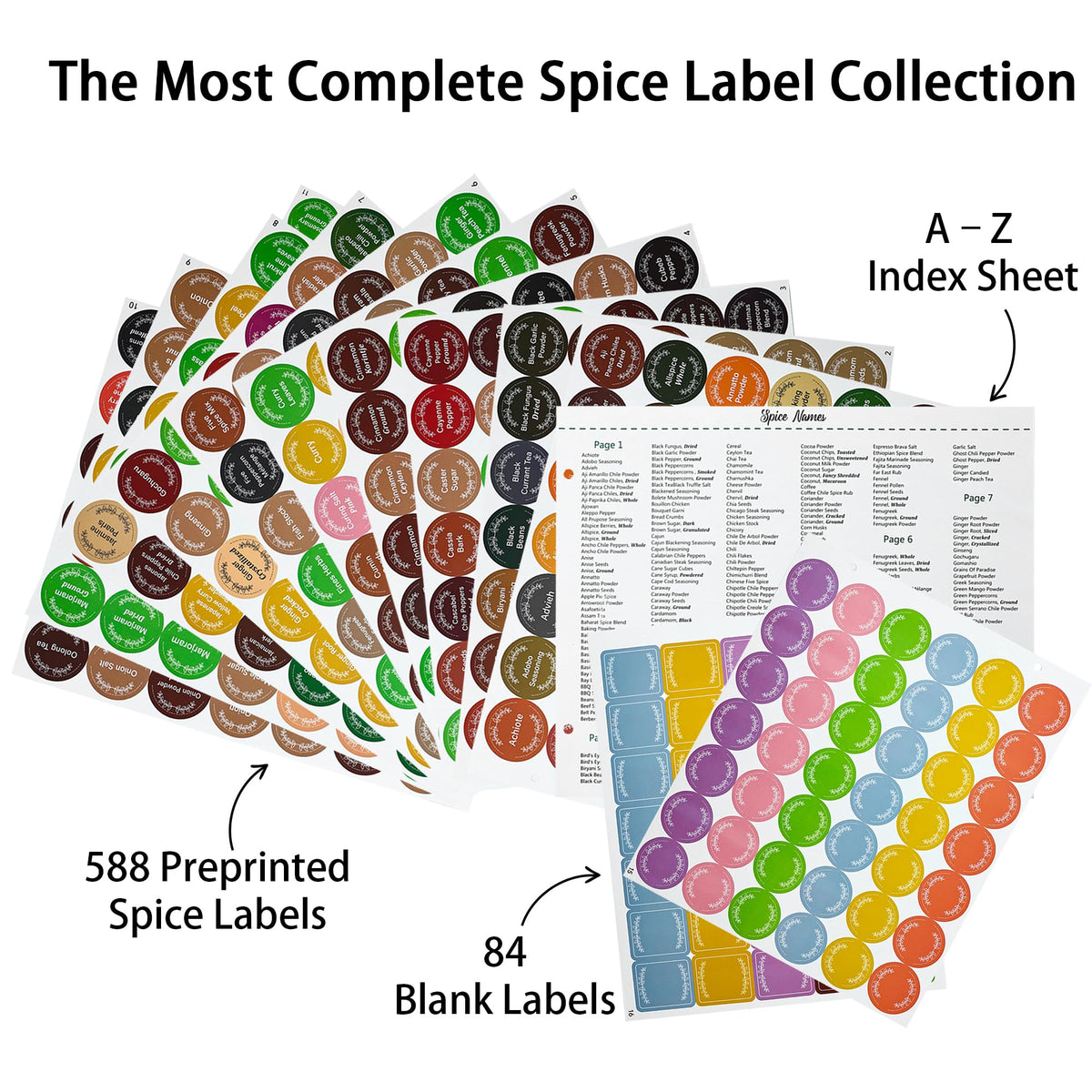 672 Color-Coded Spice Labels Book with A–Z Index – Waterproof & Oil-Resistant Preprinted Round Stickers for Kitchen Jars – 1.2" Pantry Labels for Spices, Seasonings, and Herbs – Modern Color Style