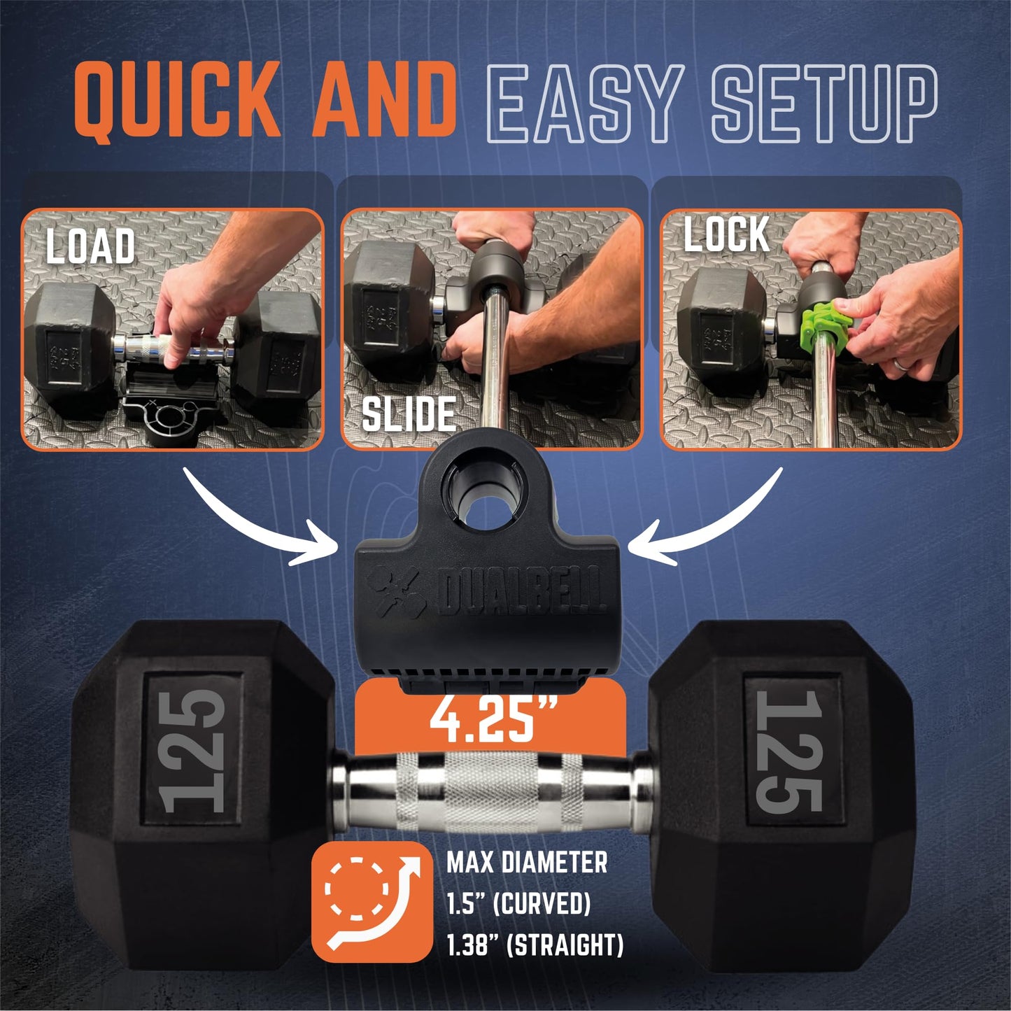 Dualbell Dumbbells to Barbell Converters- Quick Setup Dumbbell Connectors, 500lb Capacity Barbell Adapters, Secure Fit, Quick Setup, Fits 1" Bars, Home Gym Equipment, 2 Pairs w/Black Weight Collar
